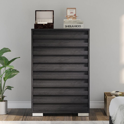 Black drawer tall dresser - 5-drawer,