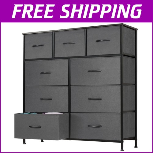 Drawer grey fabric dresser - 9-drawer,